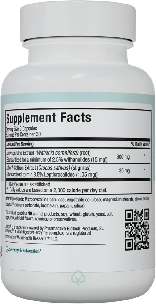 Ashwagandha Saffron Complex 60 Capsules Calm and Mood Support