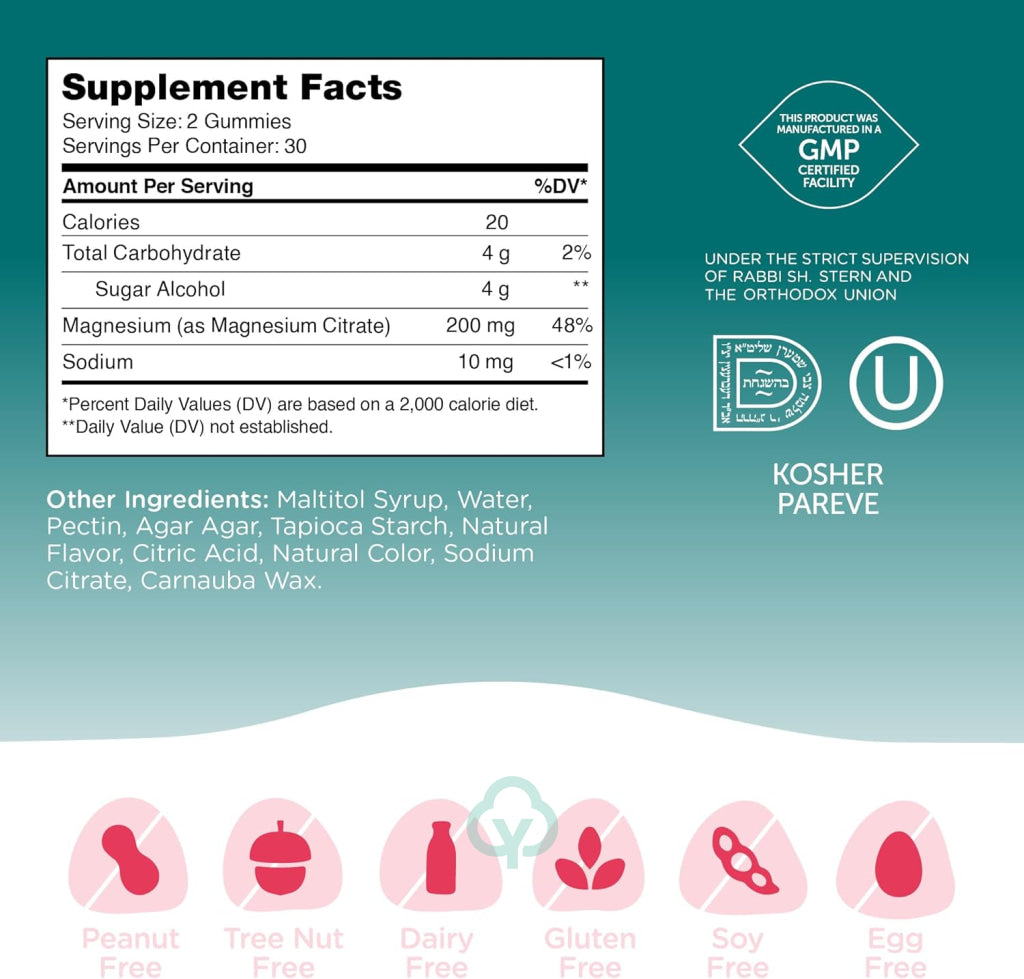 Magnesium Gummies Raspberry Flavor Sugar Free 60 Count